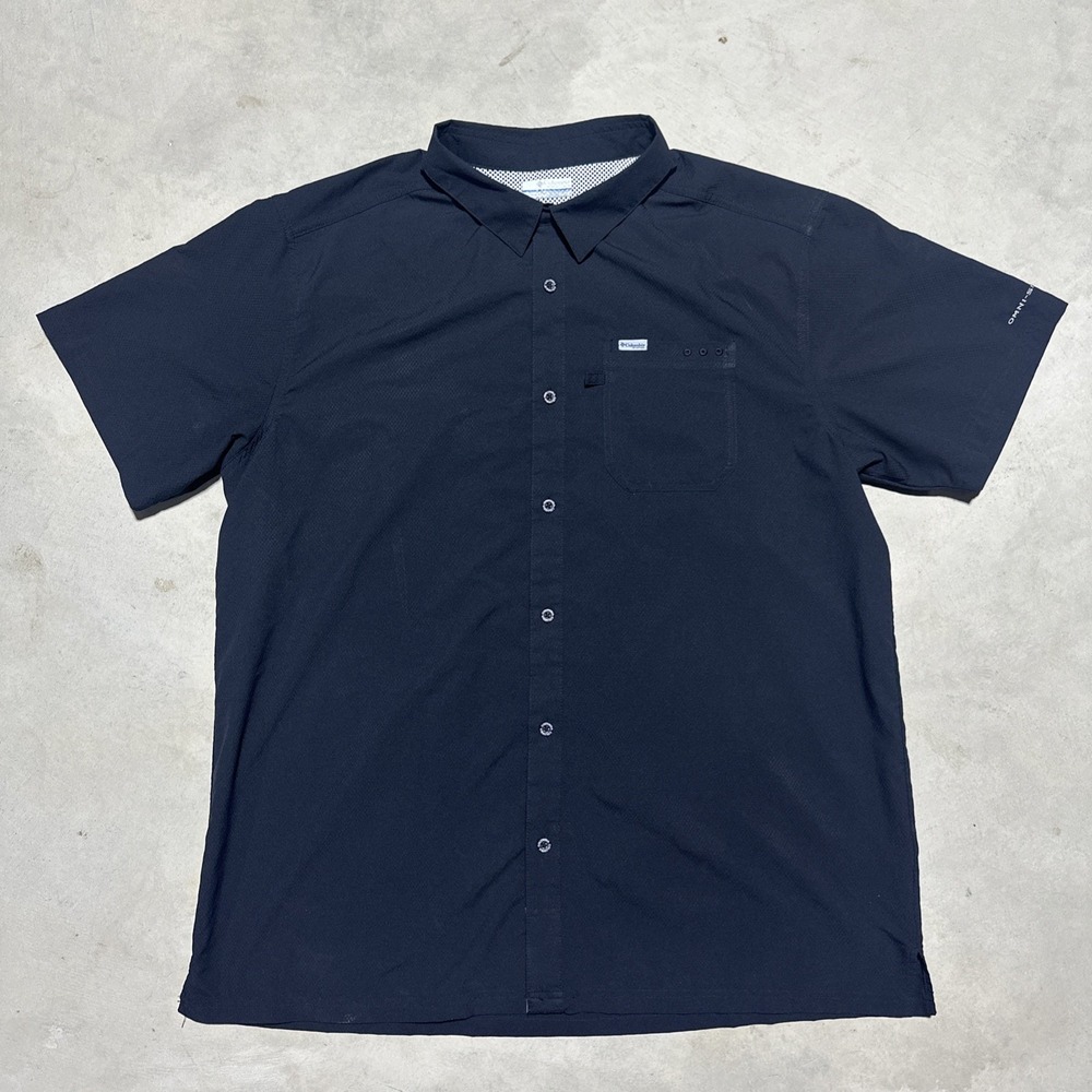 Columbia PFG Shirt Vented Fishing Omni-Shade Short Sleeve Black Men's Size XL